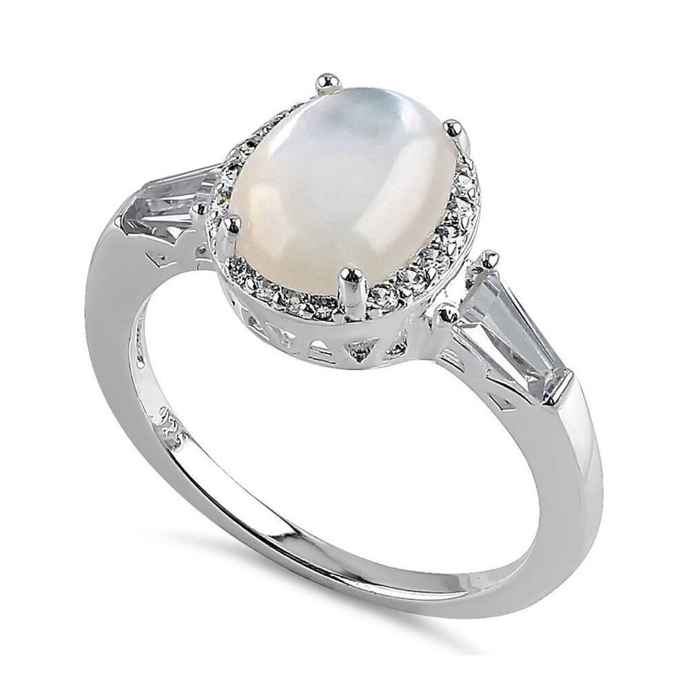 Sterling Silver Oval Mother of Pearl CZ Ring New